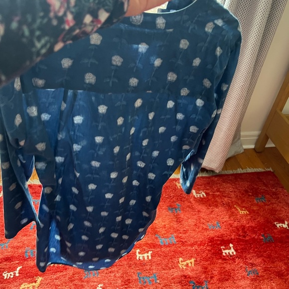 Blue 100% cotton boho shirt. Large - Picture 6 of 8